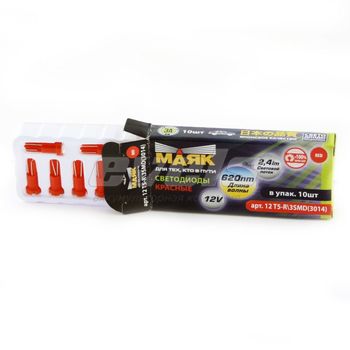 Лампа светодиодная "Маяк" 12V Т5 (W2.0x4.6D) [3SMD 3014] RED 2300K 5Lm
